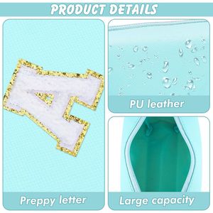 กระเป๋าเครื่องสำอางน่ารักกันน้ำแบบ PU สไตล์ Preppy พร้อมอักษรย่อส่วนตัวสำหรับสาวๆ กระเป๋าใส่เครื่องสำอางสำหรับเดินทางพร้อมซิปปิด - Product Image 3