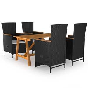 Set da Pranzo in Legno Massello di Acacia con Rattan PE e Acciaio Verniciato a Polvere Nero, Arredamento da Giardino - Product Image 1