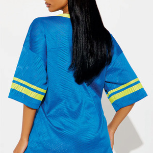 เสื้อเจอร์ซีย์อเมริกันฟุตบอลสีน้ำเงินเหลืองแบบโอเวอร์ไซส์สำหรับทุกเพศ ผลิตโดย OEM ทำจากผ้าฝ้าย เหมาะสำหรับใส่เล่นกีฬา ขายส่งเสื้อทีมฟุตบอล - Product Image 4