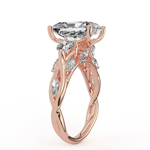 แหวนหมั้นเพชรแล็บโกรว์ทรงเรเดียนท์คัท 3 กะรัต ทอง 14K 18K ดีไซน์ใบไม้กิ่งไม้บิดเกลียว แรงบันดาลใจจากธรรมชาติ เครื่องประดับครบรอบ - Product Image 6