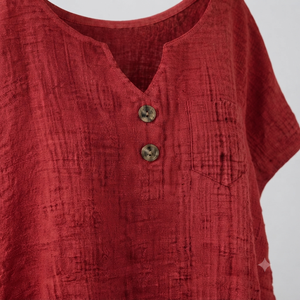 Custom Women Red Soccer Jersey Full Sleeve Casual Collarless Bohemian Linen/Cotton Anti-Wrinkle Breathable Sportswear Football - Product Image 2