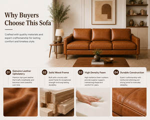 Conjunto de Sofá de Cuero Marrón para Sala de Estar, Estilo Moderno de Mediados de Siglo, Económico, Sofá de Dos Plazas y Sillón Decorativo, Colección de Muebles para Sala de Estar - Product Image 3