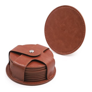 Sous-verres en cuir PU, 8 pièces avec support, sous-verres durables et antidérapants pour protéger les dessus de table, avec support en cuir - Product Image 2