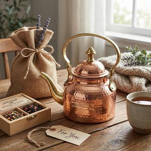 Handcrafted Hammered Copper <b>Kettle</b> Set Vintage Brass Handle Cookware Copper Tea <b>Kettle</b> Stovetop Handmade Copper Tea Pot - Product Image 2