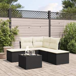 Ensemble de canapés de jardin noirs avec coussins blanc crème, mobilier d'extérieur élégant - Product Image 1