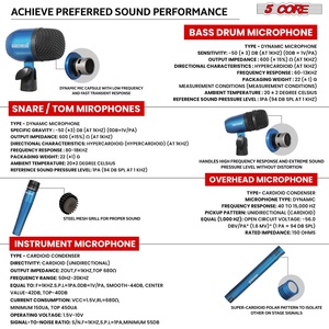 Kit de Micrófonos de Batería de 5 Núcleos, 9 Piezas, Micrófonos de Batería Totalmente Metálicos, Tom/Snare y Platillos, Juego de Micrófonos con Cable para Instrumentos de Percusión - Product Image 6
