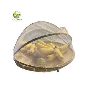 Plateau rond en bambou fait main avec couvercle en filet, panier de service naturel pour le pain, les fruits, le thé et la présentation de desserts - Product Image 2