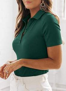 Polo de Alta Calidad Personalizado para Mujer, Corte Ajustado, 100% Algodón, Cuello en V, Buen Precio, con Decoración de Logotipo Impreso en Capas - Product Image 3