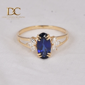 Anillo de Oro Sólido de 14 Quilates de Lujo con Diamante Cultivado en Laboratorio y Zafiro Azul Real, Joyería Fina para Mujer, Fabricante de Joyas de Boda - Product Image 2
