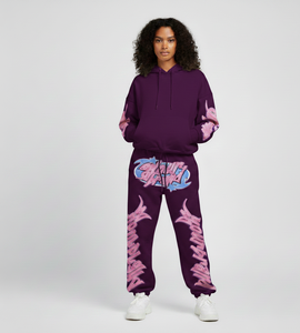 Ensemble personnalisé pour femme : survêtement deux pièces basique avec sweat à capuche, veste zippée et pantalon évasé, coupe ajustée, style jogging - Product Image 1