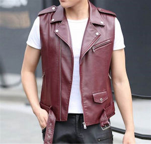 Chaleco de Cuero para Hombre, 100% Piel de Oveja Genuina, con Cinturón Ajustable y Diseño Corto, al por Mayor - Product Image 6