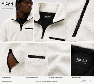 2026 En gros Sweat-shirt polaire blanc uni pour homme, col zippé, épais et chaud, en polaire Teddy, décontracté à col montant - Product Image 5