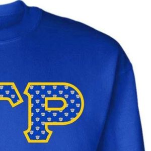 Sudadera Azul Rey con Cuello Redondo y Bordado con Contorno Dorado, Diseño de Letra Griega Epsilon Pi, Sudadera Informal para Mujer - Product Image 3