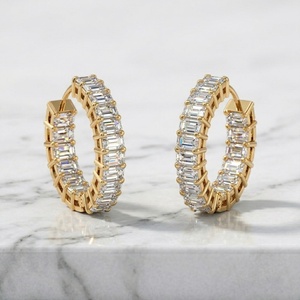 3.60 CTW <b>Emerald</b> Cut Channel Setting Hoop <b>Earrings</b> - Product Image 2