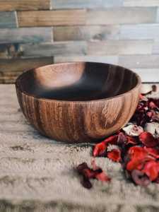 Bol à salade en bois d'acacia artisanal : bols ronds ondulés écologiques à grain unique, vaisselle de cuisine artisanale, passe au lave-vaisselle, classique - Product Image 3