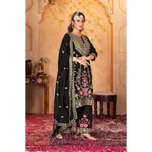 Conjunto de traje de fiesta para mujer de diseñador Plazzo Top y Dupatta con espejo real hecho a mano - Product Image 3