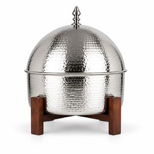 Olla Redonda de Cobre Martillado para Calentar Alimentos con Tapa, Cazuela Oriental sobre Soporte de Madera - Product Image 3