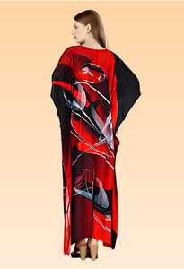 Women's Short <b>Kaftan</b> Dress – Pastel Blue with Colorful Abstract Floral Print, Loose Fit Tunic. - Product Image 4