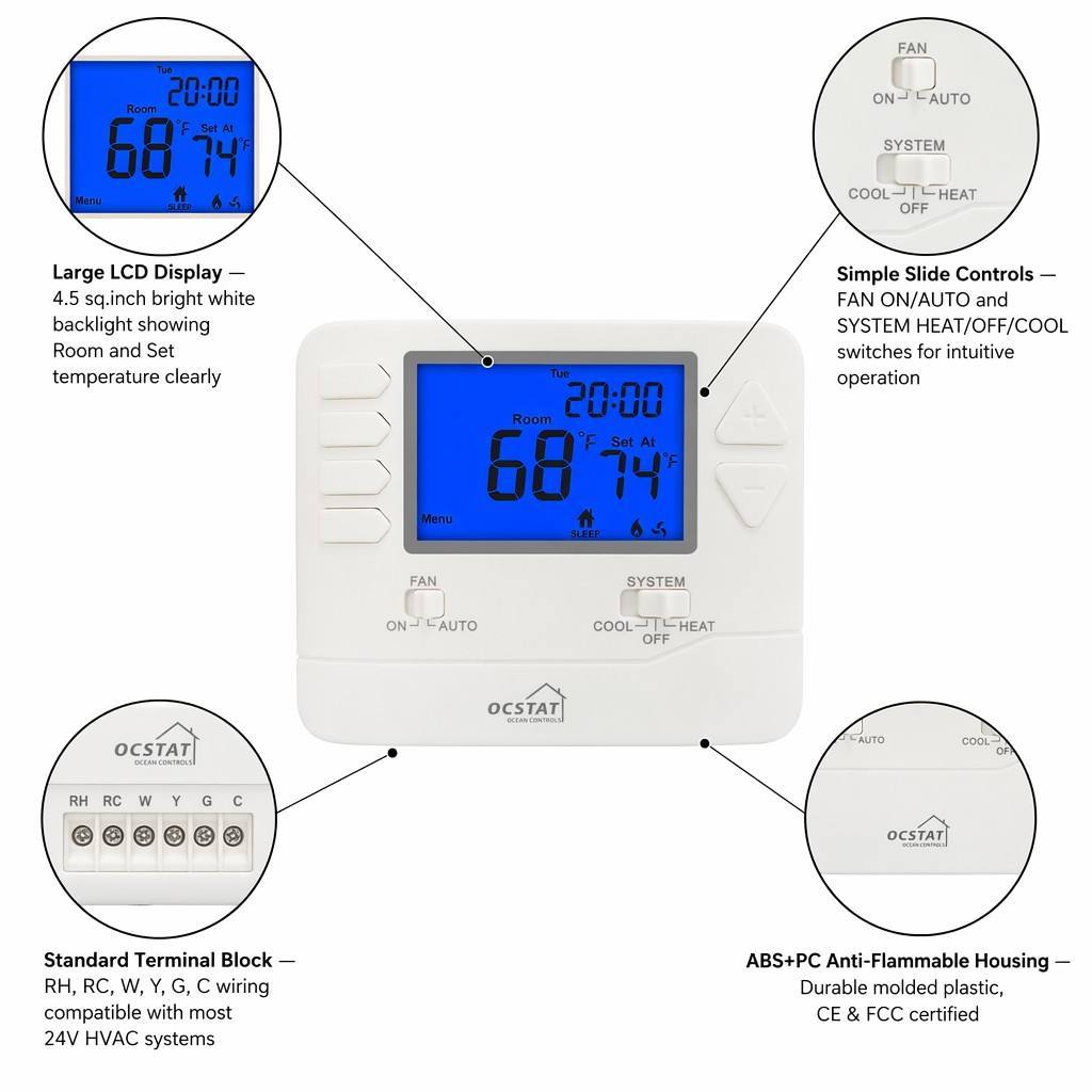 STN705 7 Day Programmable <strong>Thermostat</strong> 24V AC, <strong>Digital</strong> Room Temperature Control for HVAC <strong>Heating</strong> Cooling <strong>System</strong>