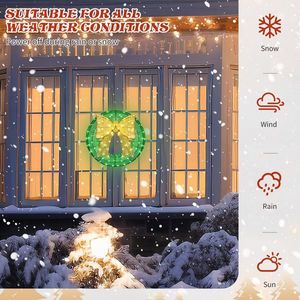 Guirlande de Noël extérieure pré-éclairée de 24 pouces avec nœud doré, lumières LED vertes et blanc chaud pour la décoration de Noël en extérieur - Product Image 5