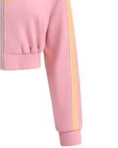 Chaqueta deportiva corta rosa melocotón para mujer, con cremallera, para gimnasio, fitness, ropa deportiva, con rayas en contraste, para entrenamiento, fabricante. - Product Image 6
