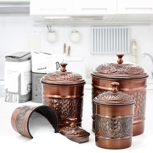 Vintage Finish Hammered Copper Kitchen Canister Set with Lid, Airtight Storage <b>Jars</b> for Tea Coffee Sugar, Handmade Copperware - Product Image 3