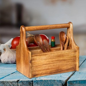 Wooden Utensil <b>Caddy</b> Handle Eco-Friendly Food Safe Flatware Organizer Storage Box for Kitchen <b>Tools</b> Vietnamese Cutlery Holder - Product Image 5