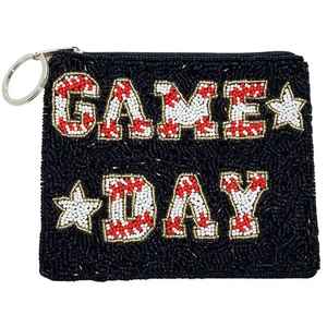 Porte-monnaie bleu perlé avec motif 'Game Day' en perles de verre, pochette zippée, portefeuille pour femmes, petit porte-cartes, sacs de rangement pour fans de sport pour filles - Product Image 3