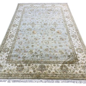 Alfombra Floral de Lujo Anudada a Mano, Color Marfil Azul, Alfombra Oriental Tradicional de Lana y Seda, Hecha a Mano y Personalizada - Product Image 2