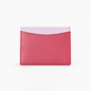 Unisex Genuine Cowhide Leather Card Holder <b>Wallet</b> with Malty Color Zipper Closure and Patchwork Design - Product Image 1