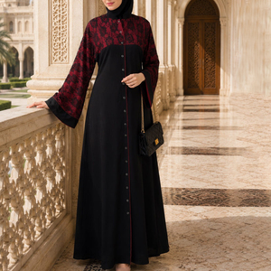 Robe longue modeste pour femme avec imprimé floral et col montant contrastant, manches longues, robe de soirée formelle - Product Image 6