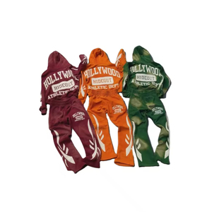 Conjunto de Sudadera con Capucha y Pantalones Acampanados para Hombre, de Forro Polar, 100% Algodón, Transpirable, con Efecto Desgastado por el Sol, con Cremallera, ODM, Primavera - Product Image 1