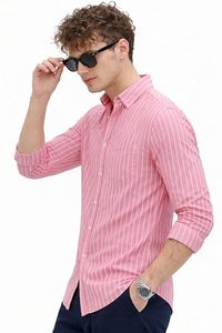 เสื้อเชิ้ตลายทางพิมพ์ลายลำลองสำหรับผู้ชายรุ่นล่าสุด |   ผ้าฝ้ายผสม คอปกพับ แขนยาว - Product Image 3