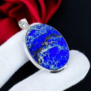 Pendentif ovale en jaspe sédiment marin bleu, en argent sterling 925, fait main, bijou bohème, vente en gros, cadeau pour femme - Product Image 6