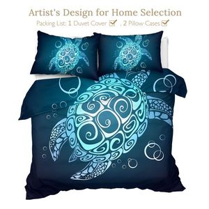 Turtle Queen 3-Piece Beach Theme <b>Comforter</b> <b>Set</b> for Boys and Girls Teal Turquoise Sea Turtle Duvet Cover Bedding - Product Image 2