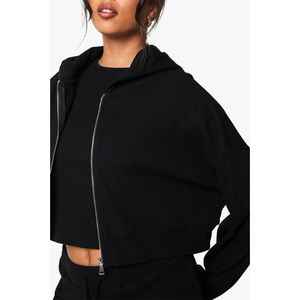 Suéter corto de punto con cremallera y corte holgado de diseñador, de alta calidad y personalizado, y sudaderas con capucha para mujer. - Product Image 6