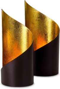 Elegant modern candle holder pair gold interior black exterior statement decor for <b>shelves</b> <b>tables</b> and minimalist home styling - Product Image 2