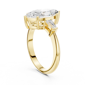 Elegante Anillo de Oro Amarillo de 14K con Diamante Cultivado en Laboratorio Certificado por IGI, Corte Marquesa de 3 CT y Corte Baguette Lateral, para Aniversario, Boda o Compromiso - Product Image 3