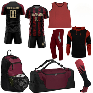 Custom Sublimated Soccer Kit Set With Jersey Shorts <b>Socks</b> Training Vest Red Black For Adults All Seasons Moisture Wicking - Product Image 1