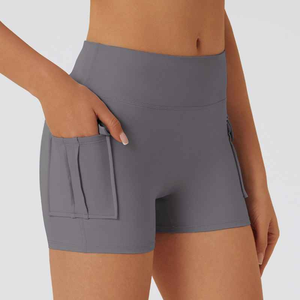 Shorts de sport noirs taille haute avec poches, séchage rapide, tricotés, pour fitness, entraînement, yoga, vêtements de sport pour femmes - Product Image 2