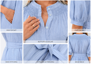 Vestido Camisero Bohemio de Algodón Recto para Mujer al por Mayor, con Volantes, Manga Corta, Midi, con Cinturón y Abertura, Elegante para Verano - Product Image 4