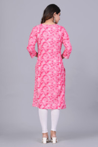 Women Pink Printed Straight <b>Kurti</b> Ethnic Casual Wear <b>Kurti</b>, Embroidery Work <b>Kurti</b> , Trendy <b>Kurti</b> , New Kurta - Product Image 2