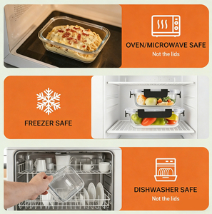 Lonchera de Vidrio Ecológica, Apta para <span class=keywords><strong>Microondas</strong></span>, Recipiente para Almacenamiento de Alimentos con Tapa de Plástico Hermética, Libre de BPA, Apilable, para Comidas - Product Image 5