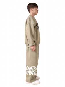 Ensemble survêtement enfant ONETEN APPAREL, sweat-shirt col rond beige et pantalon jogger, style streetwear, coupe ample, longueur intégrale, coton, automne, garçons - Product Image 3