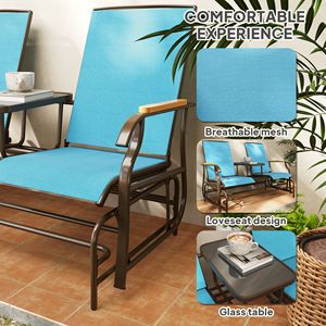 Panca da Esterno in Acciaio Blu, Sedia a Dondolo per 2 Persone con Tavolino - Product Image 4