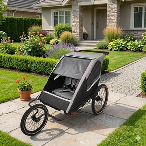 TC-2024T Lightweight Design 3-IN 1 Twin Baby Bike <b>Trailer</b> with Aluminum Frame 8" Front EVA Swivel Wheel for Outdoor Adventures - Product Image 2