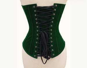 Women Green Velvet Corset Shaper Firm Control Tummy Control Breathable Front Busk Adult Size Daily Wear Steel Boned Over Bust - Product Image 3