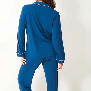 Conjunto de Pijama de Lujo de Algodón para Mujer, Dos Piezas, Ropa de Dormir Elegante de Manga Larga, Ropa de Estar por Casa, Logotipo Personalizado, OEM, Venta al Por Mayor - Product Image 2