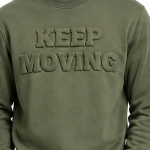 Sudadera de Cuello Redondo Verde Oliva para Hombre, con Letras en Relieve 'Keep Moving', Corte Regular Informal, Tejido de Algodón - Product Image 3