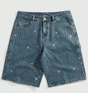Shorts cargo en jean bleu délavé pour homme, longueur Bermuda, fermeture boutonnée, style streetwear, 100% coton, écologique, séchage rapide - Product Image 3